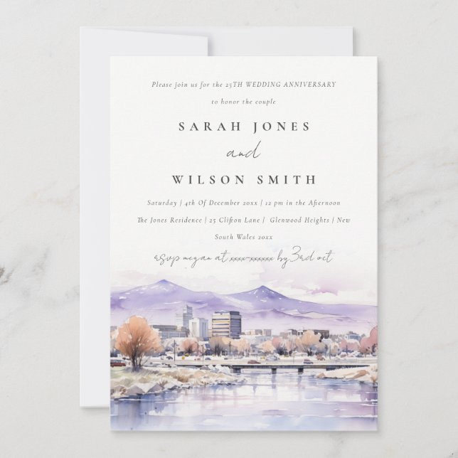 Boise Idaho Watercolor Scape Wedding Anniversary  Invitation (Front)