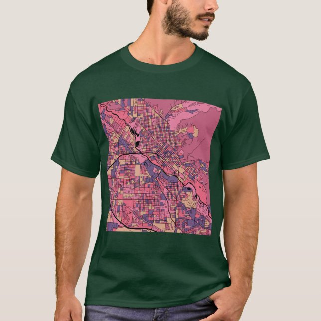 Boise Map Pattern in Purple Pink Oversized T-Shirt (Front)