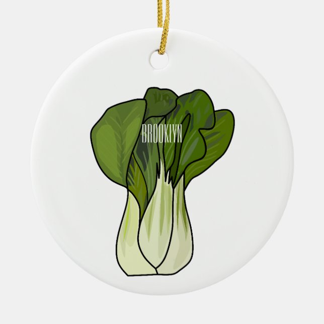 Bok choy cartoon illustration  ceramic ornament (Front)