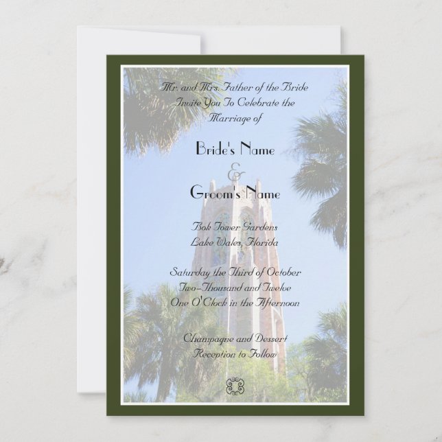 Bok Tower Wedding, personalised Invitation (Front)