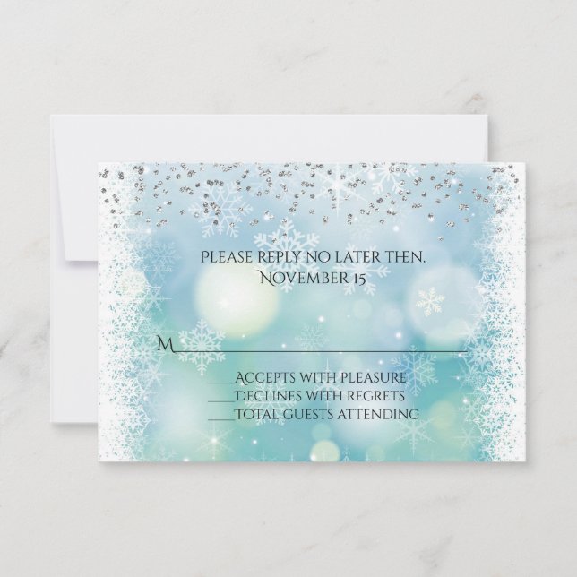 Bokah Snowflakes Winter Wedding Response Card (Front)