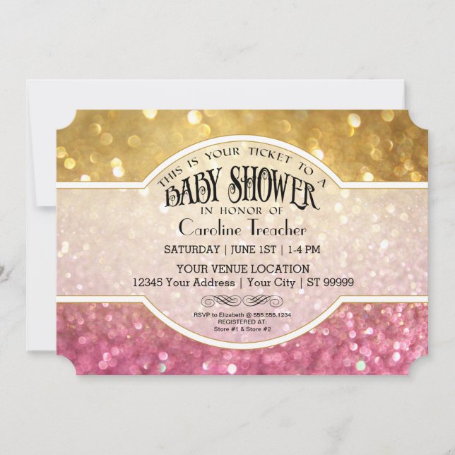 Bokeh Baby Movie Premier Ticket Style Pink Sparkle Invitation (Front)