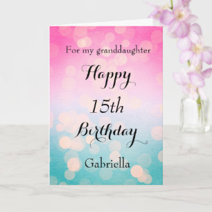 Bokeh Blue and Pink 15th Birthday Card