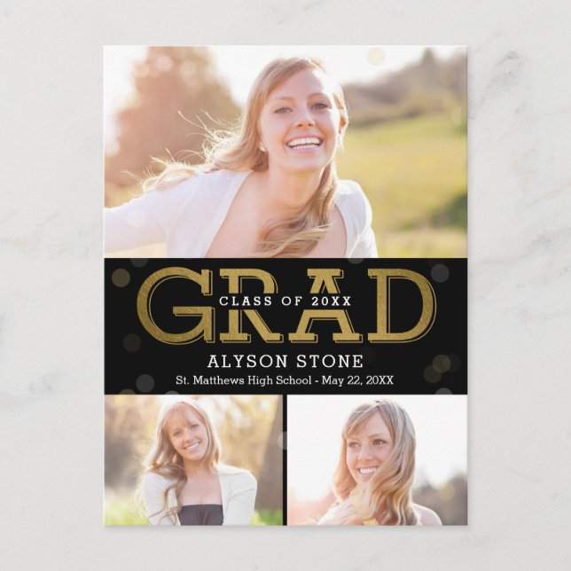 Bokeh Collage EDITABLE COLOR Graduation Postcard (Front)