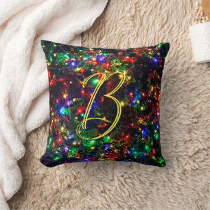 Bokeh Colourful Burry Christmas Lights Monogrammed Cushion