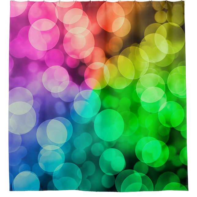 Bokeh colourful rainbow background shower curtain (Front)