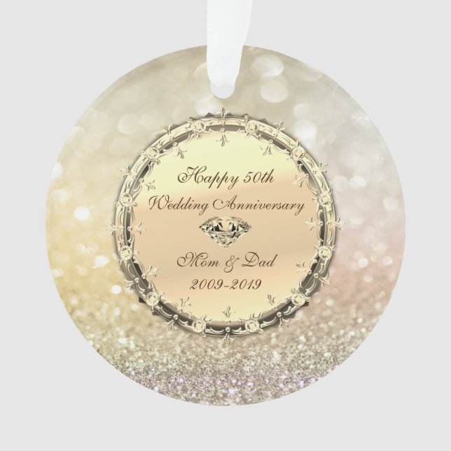 Bokeh, Diamonds 50th Wedding Anniversary Ornament (Front)