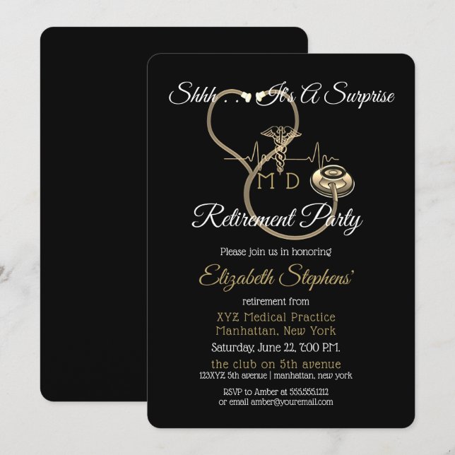 Bokeh Doctor Stethoscope Surprise Retirement Party Invitation (Front/Back)