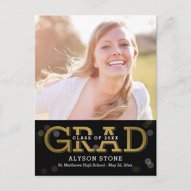 Bokeh EDITABLE COLOR Photo Graduation Postcard (Front)