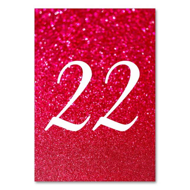 Bokeh Faux Red Glitter Modern Calligraphy Table Number (Front)