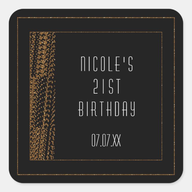 Bokeh Glam All Black & Gold Chic Favour Stickers (Front)