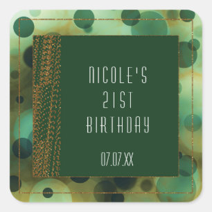 Bokeh Glam Green & Gold Favour Stickers
