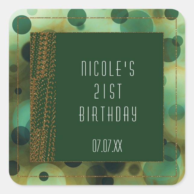 Bokeh Glam Green & Gold Favour Stickers (Front)