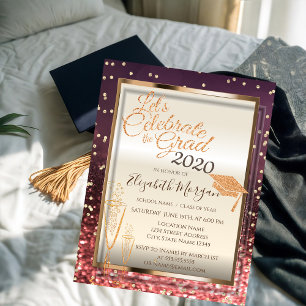 Bokeh,Glitter Graduation Cap,Glass Graduation Invitation