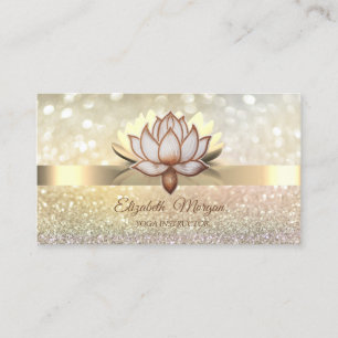 Bokeh Gold,Brown Lotus Flower Yoga Instructor Business Card