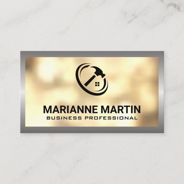 Bokeh Gold | Home Hammer Logo Business Card (Front)