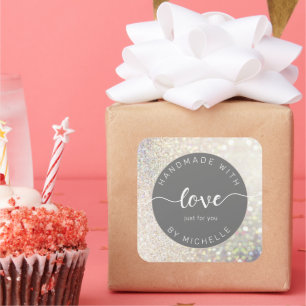 bokeh gold iridescent glitter handmade with love square sticker
