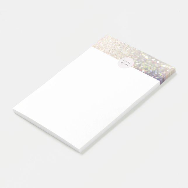 bokeh gold iridescent glitter monogram post-it notes (Angled)