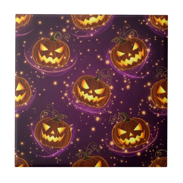 Bokeh Halloween | Glowing Jack-O’ Lantern (2) Ceramic Tile (Front)