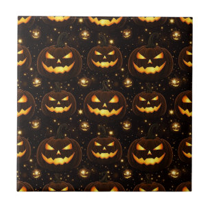 Bokeh Halloween Glowing Jack-O’ Lantern (3) Ceramic Tile