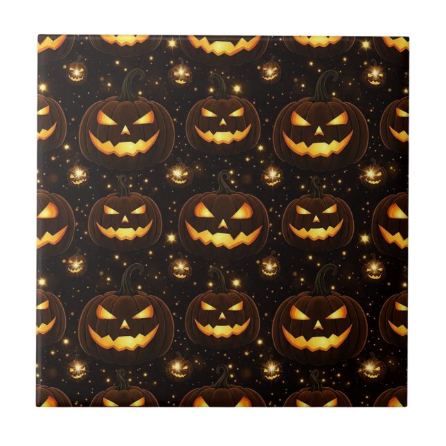 Bokeh Halloween | Glowing Jack-O’ Lantern (3) Ceramic Tile (Front)