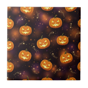 Bokeh Halloween Glowing Jack-O’ Lantern (4) Ceramic Tile