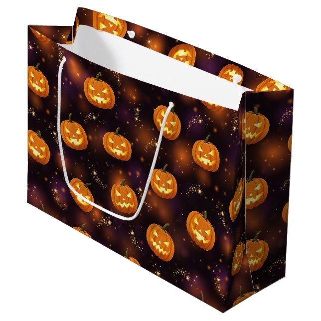 Bokeh Halloween | Glowing Jack-O’ Lantern (4) Large Gift Bag (Front Angled)