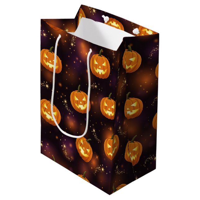 Bokeh Halloween | Glowing Jack-O’ Lantern (4) Medium Gift Bag (Front Angled)