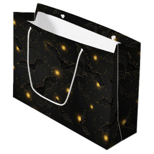 Bokeh Halloween Seamless Flying Bats with Lights Large Gift Bag