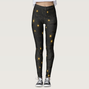 Bokeh Halloween Seamless   Flying Bats with Lights Leggings