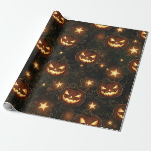 Bokeh Halloween Seamless Glowing Jack-O’ Lantern Wrapping Paper