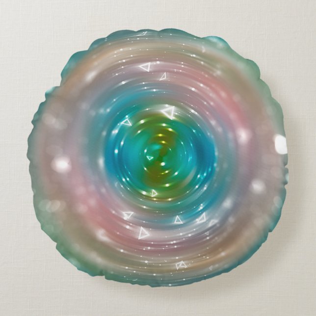 Bokeh light, shimmering blur spot lights on multic round cushion (Front)