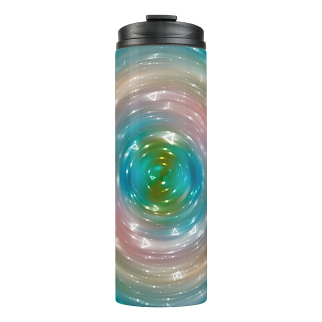 Bokeh light, shimmering blur spot lights on multic thermal tumbler (Front)