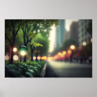 Bokeh Lighted Blurry City Sidewalk Poster