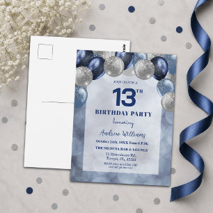 Bokeh Lights 13th Glitter Balloons Birthday Party Postcard