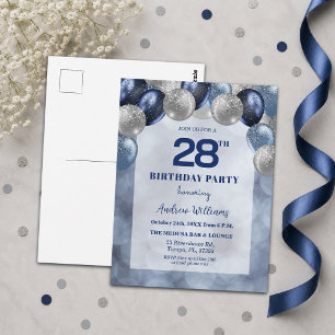 Bokeh Lights 28th Glitter Balloons Birthday Party Postcard