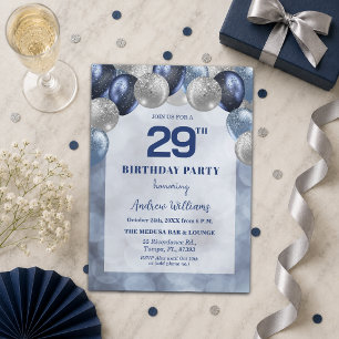 Bokeh Lights 29th Glitter Balloons Birthday Party Invitation