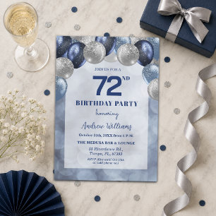 Bokeh Lights 72nd Glitter Balloons Birthday Party Invitation