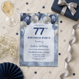 Bokeh Lights 77th Glitter Balloons Birthday Party Invitation