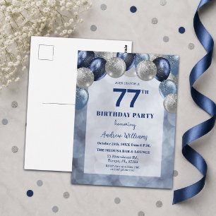 Bokeh Lights 77th Glitter Balloons Birthday Party Postcard
