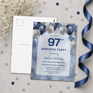 Bokeh Lights 97th Glitter Balloons Birthday Party Postcard