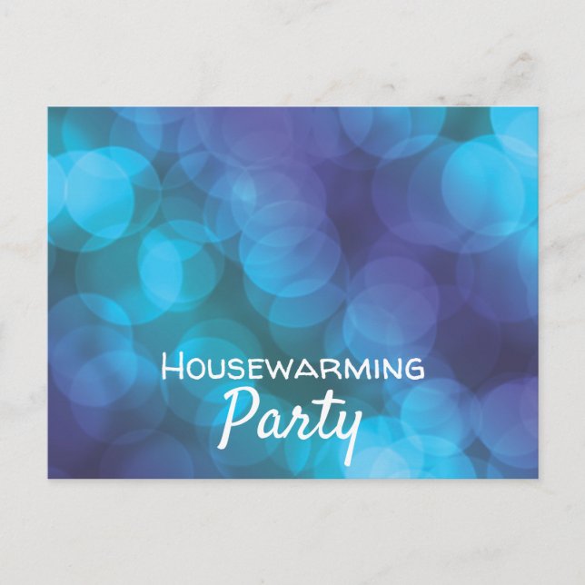 Bokeh Lights, Blue Spot Housewarming Party Invite (Front)