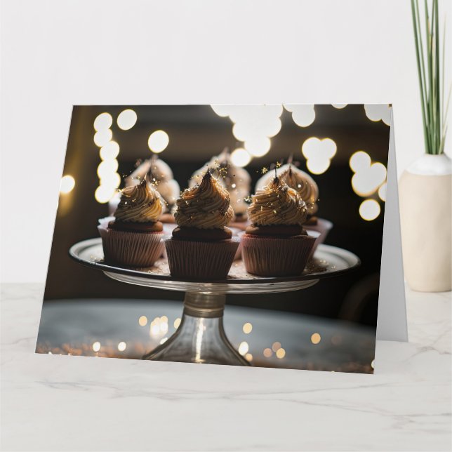Bokeh Lights Cupcakes on Tray Card (Front)