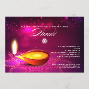 Bokeh Lights Diwali Lamp Party Invitation