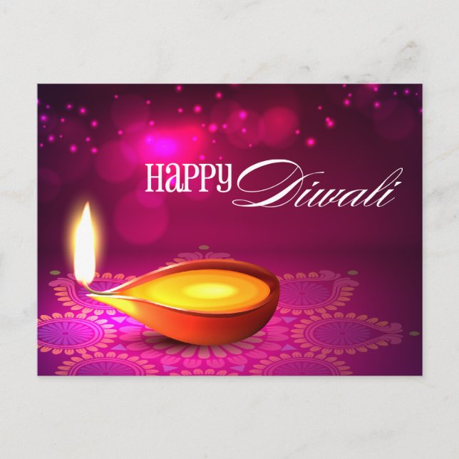 Bokeh Lights Diwali Lamp Postcard (Front)