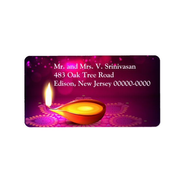 Bokeh Lights Diwali Lamp Return Label (Front)