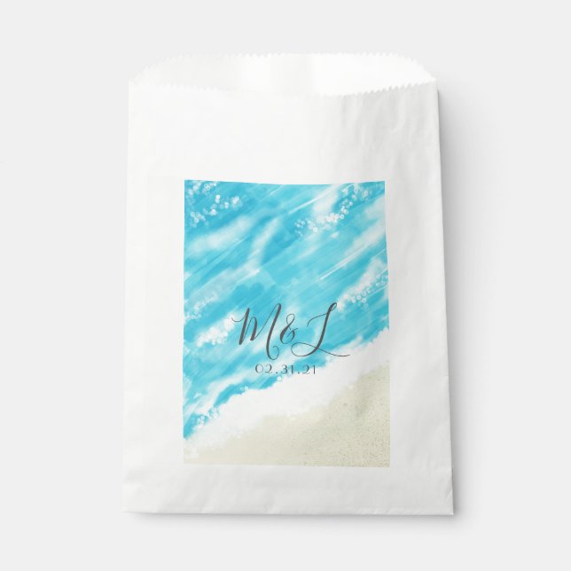 Bokeh Lights Modern Beach Wedding Favour Bag (Front)