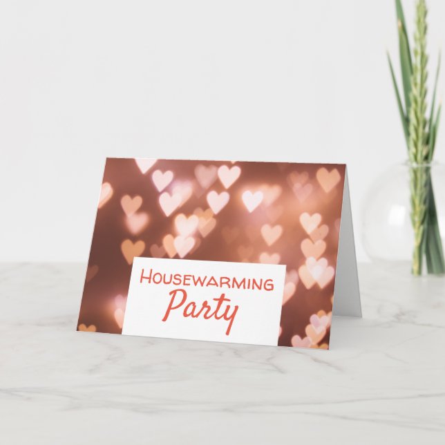 Bokeh Lights, Pink Heart Housewarming Party Invite (Front)