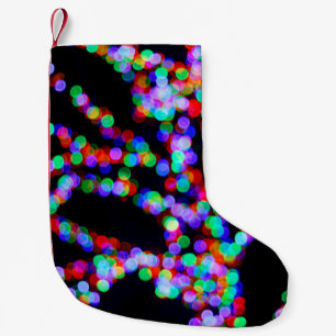 Bokeh lights small christmas stocking