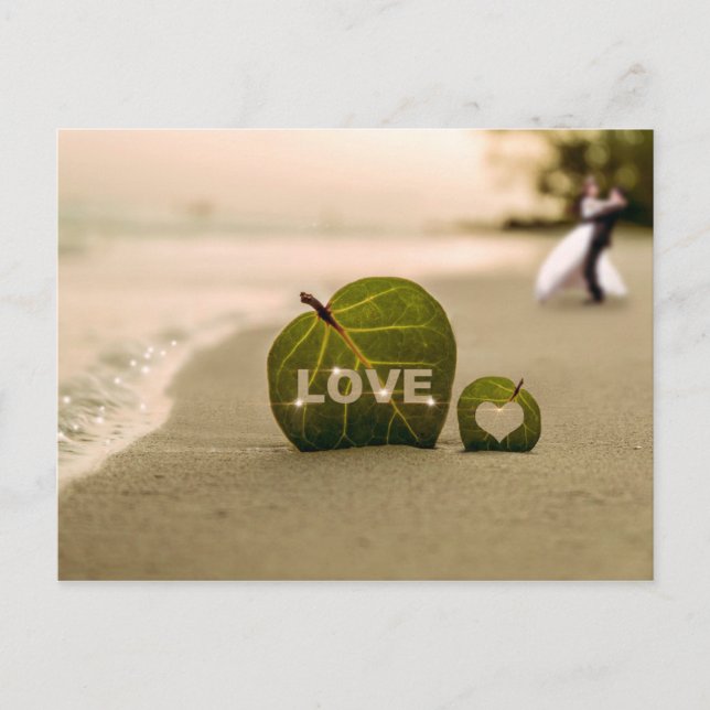 Bokeh Love and Wedding Couple Beach Postcard (Front)